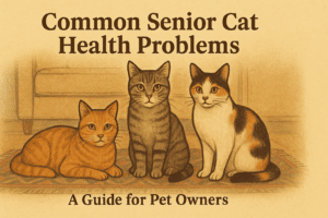 Senior cat resting comfortably at home, representing common health changes in aging cats