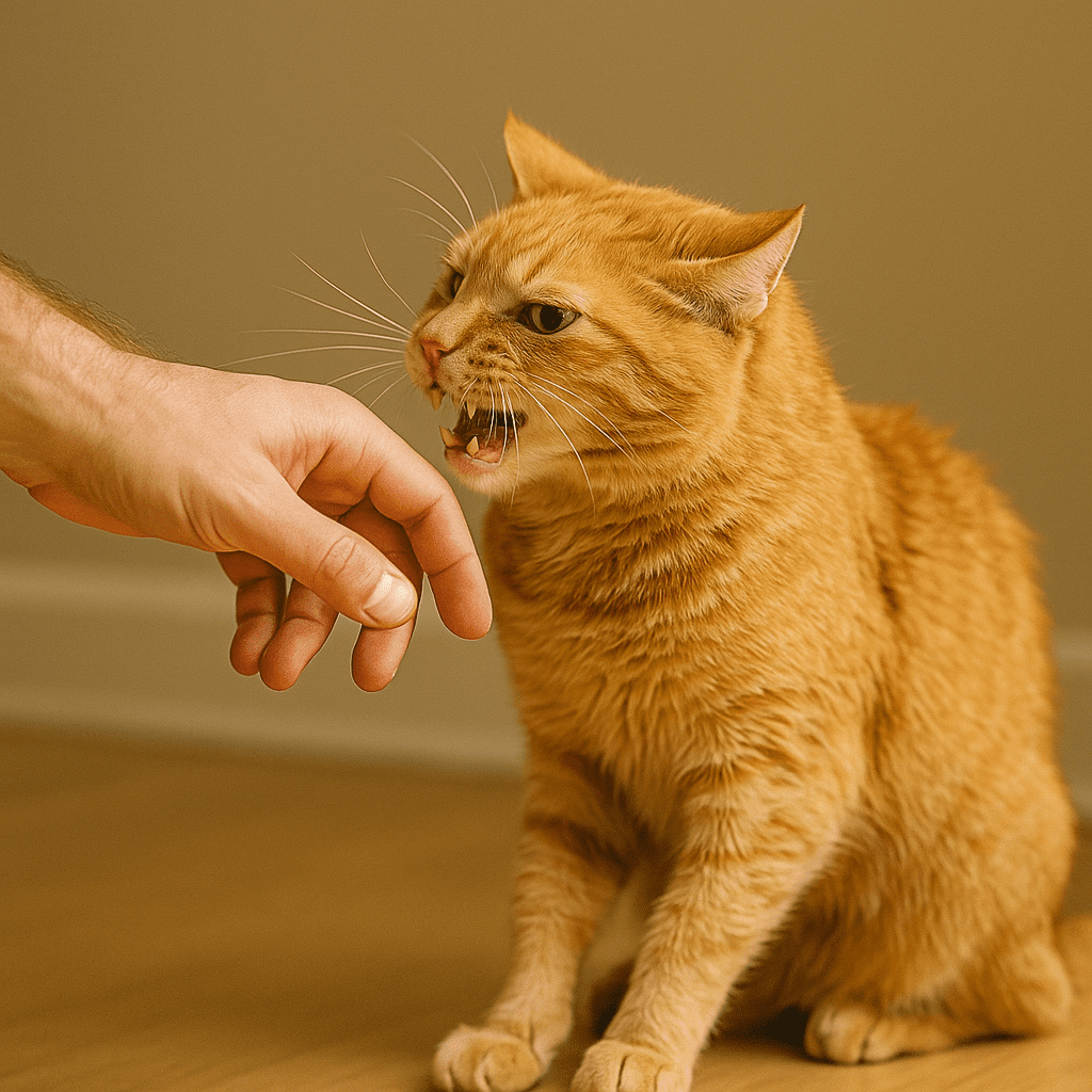 Senior cat reacting to touch due to pain from arthritis.