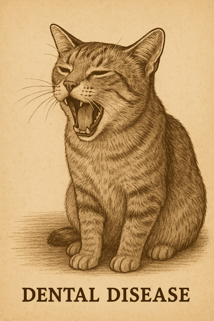 Dental disease in senior cats showing inflamed gums and signs of oral pain