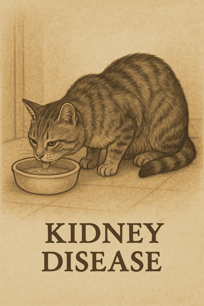 Senior cat drinking increased amounts of water, an early sign of kidney disease