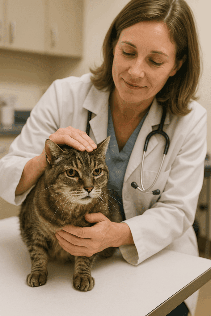 Veterinarian examining a senior cat to monitor health conditions.
