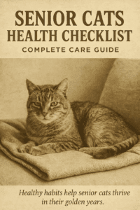 Senior cat resting on a cozy blanket, symbolizing health and comfort in old age.
