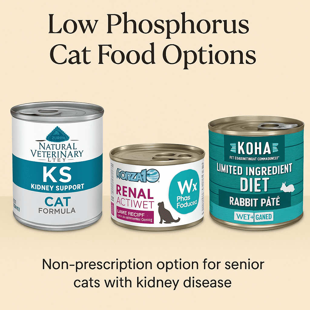 Prescription kidney diets for cats: Hill’s k/d, Royal Canin Renal Support, and Purina NF.