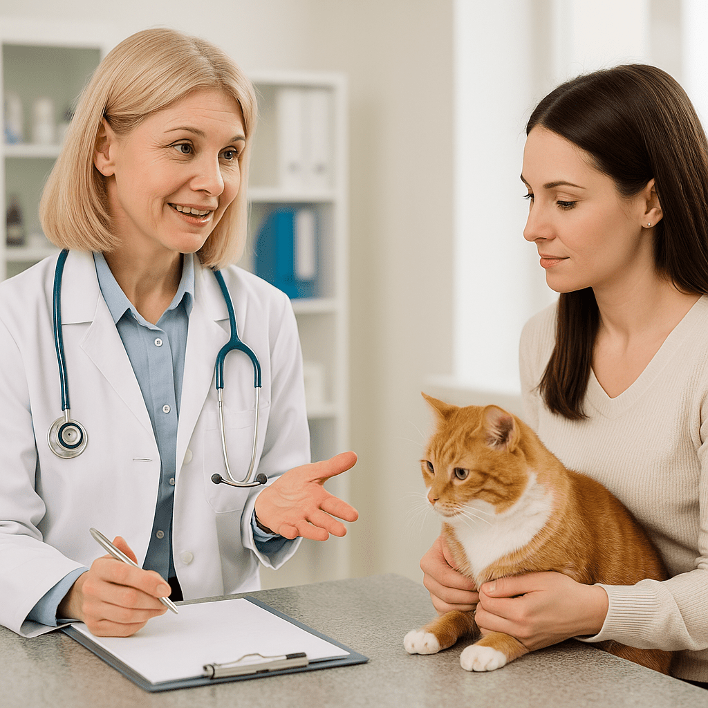 Veterinarian discussing diet with a cat owner
