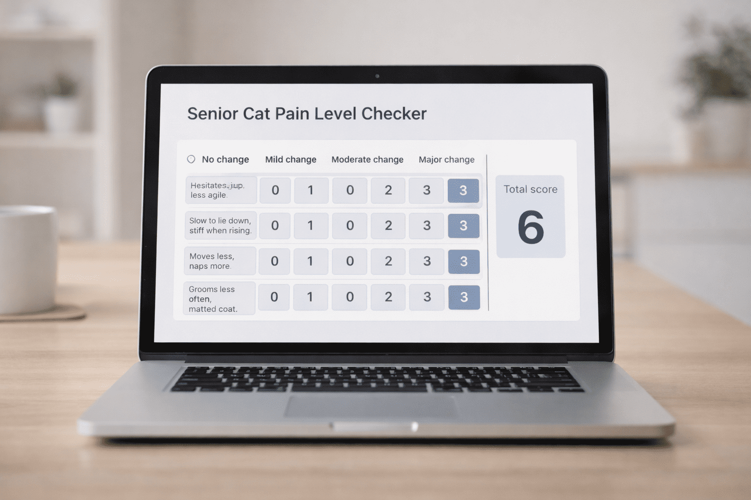 Preview of the senior cat pain level checker tool.