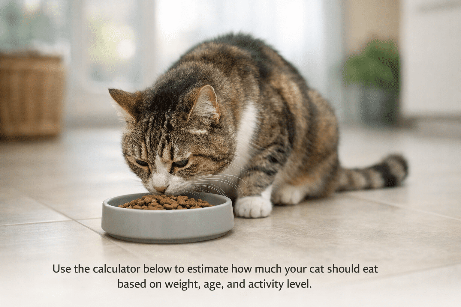 Cat food calculator showing how much food a cat should eat each day