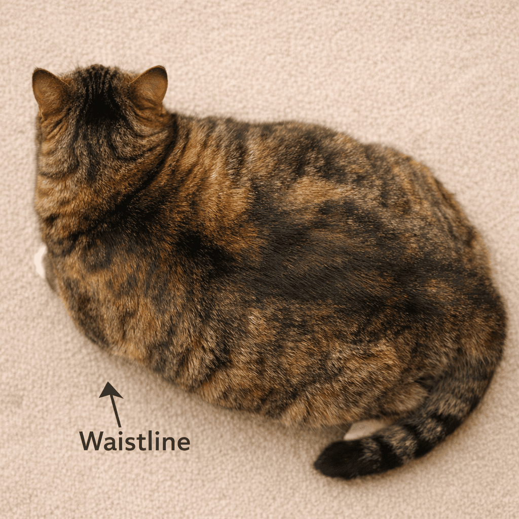 Body condition example of an older cat gaining weight