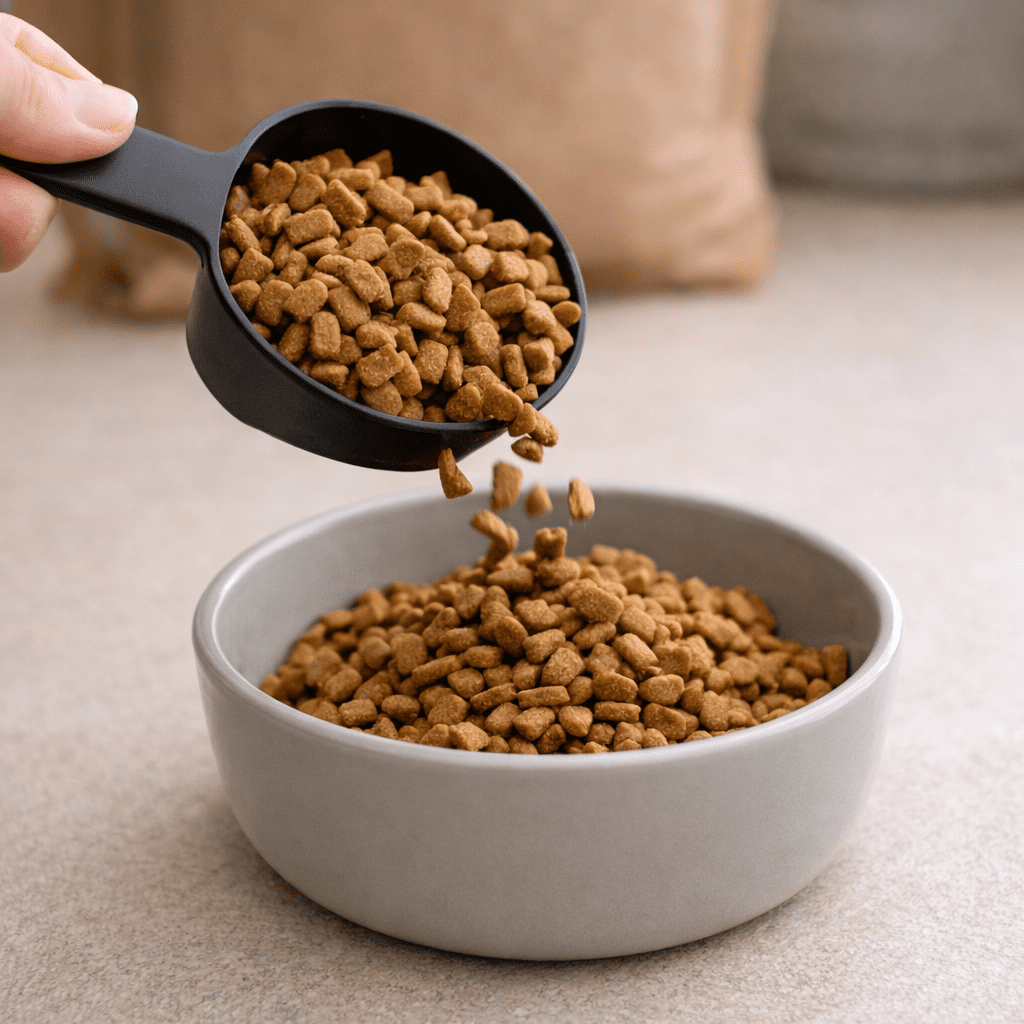 Measuring cat food portions for senior cat weight management